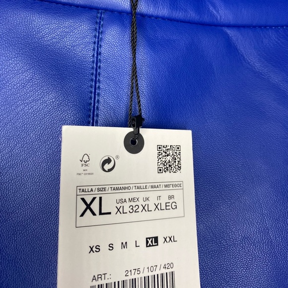 NWT Zara Woman Faux Leather Layered Blue Midi Skirt Size XL - Picture 9 of 12